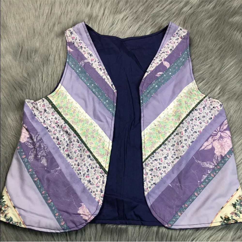 Vintage 1970s Purple Floral Patchwork Boho Vest